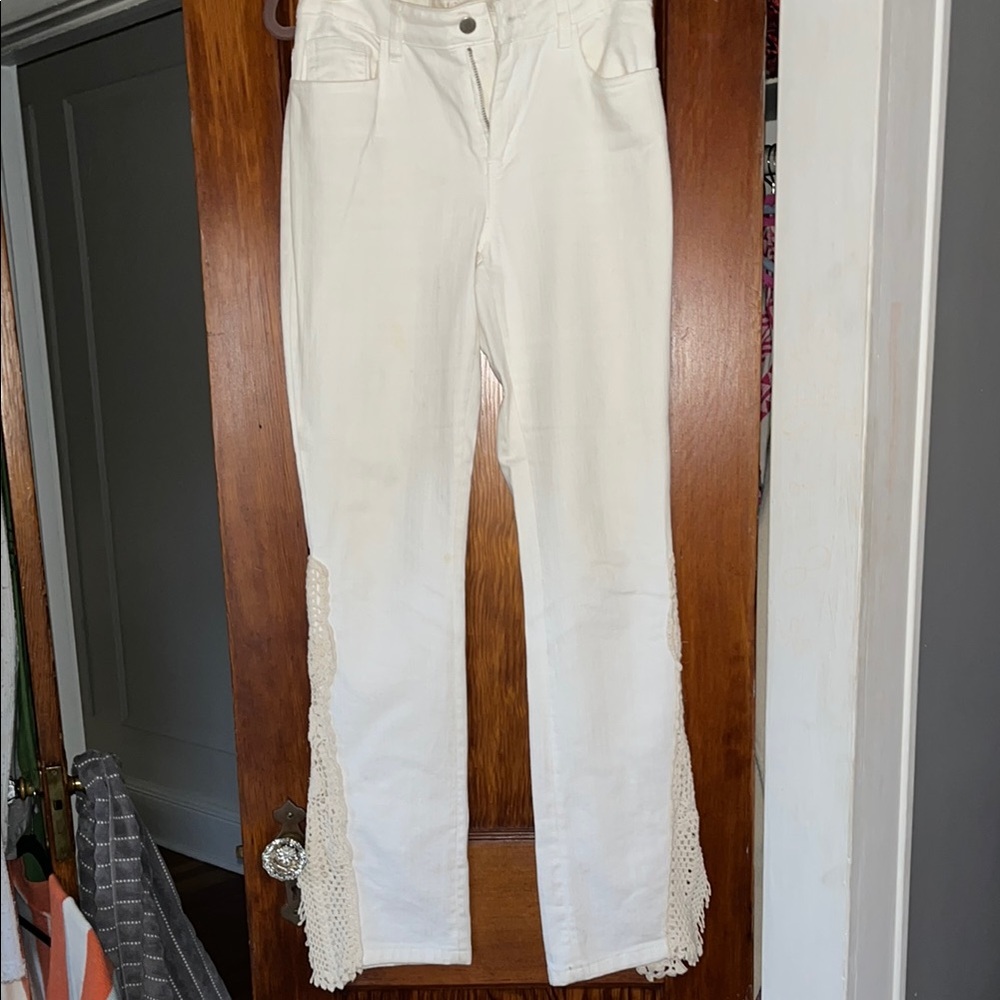 Boston Proper Cream Boot Cut Jeans with Crochet Accents